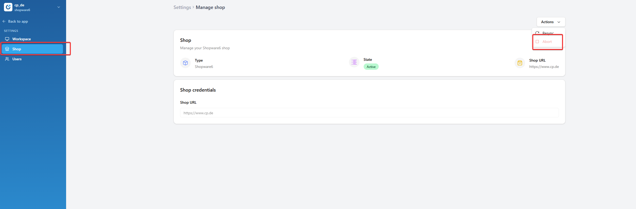 Abort Sync in Shopware 6