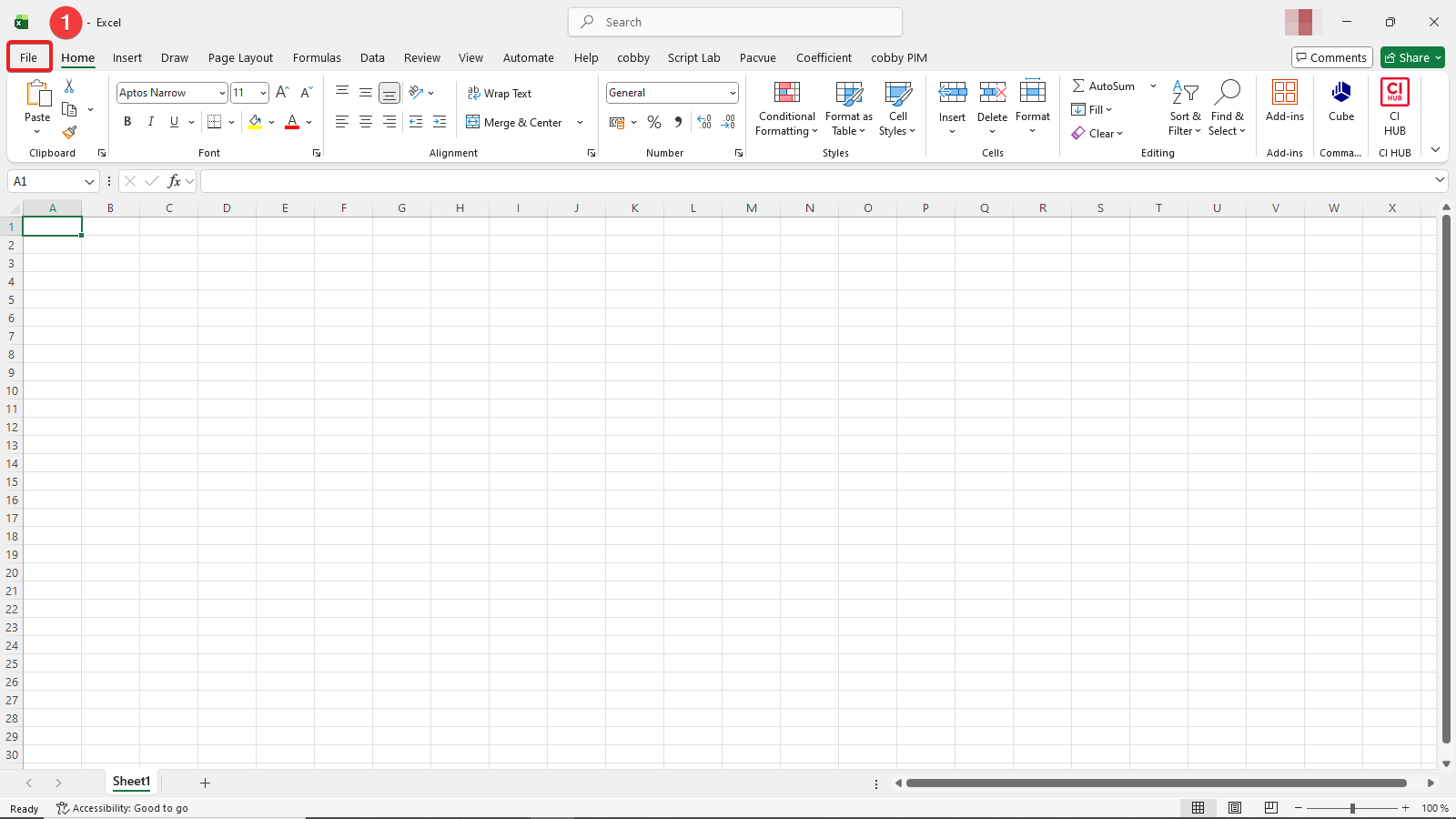Open Excel File menu