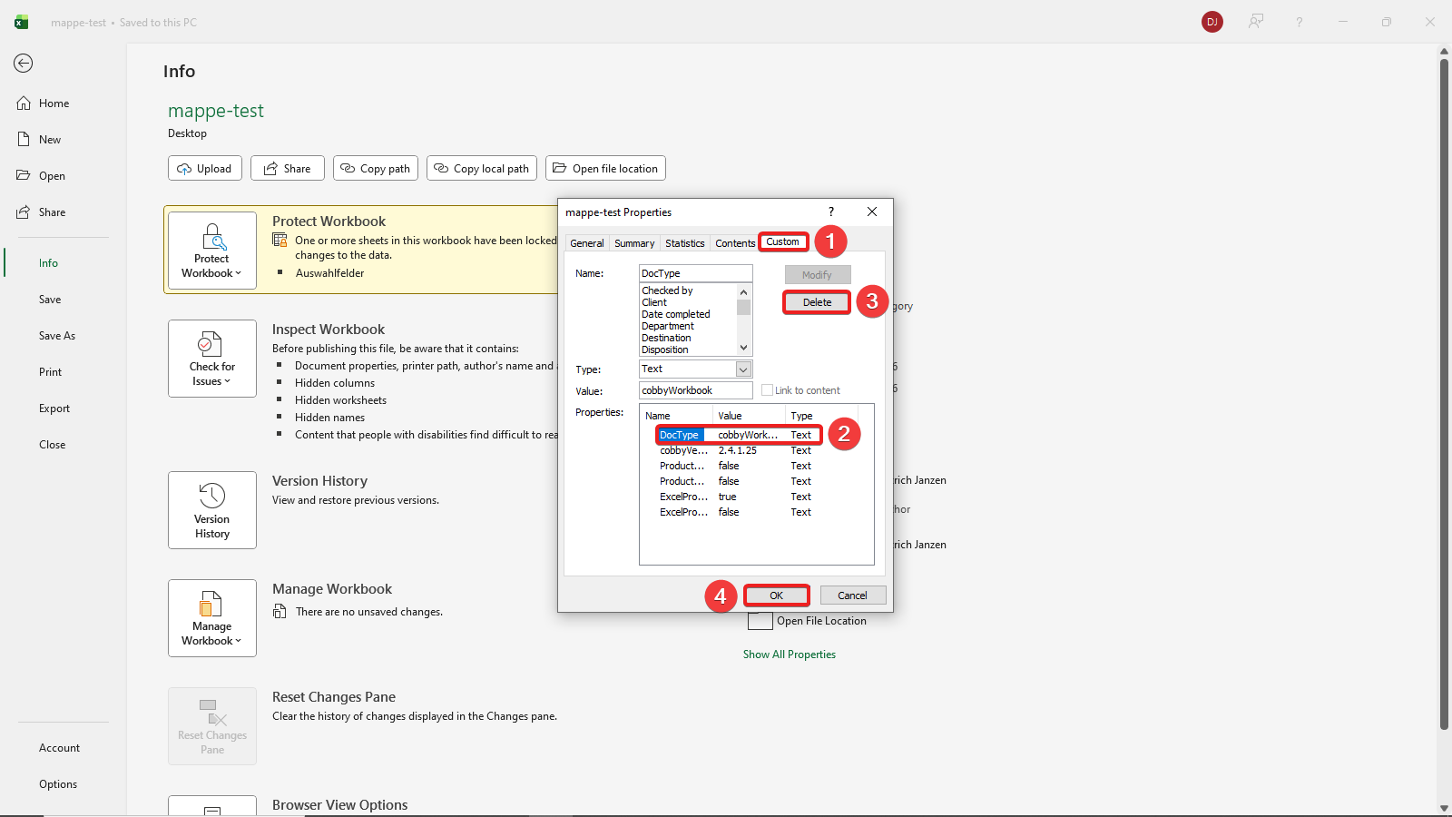 Delete custom properties