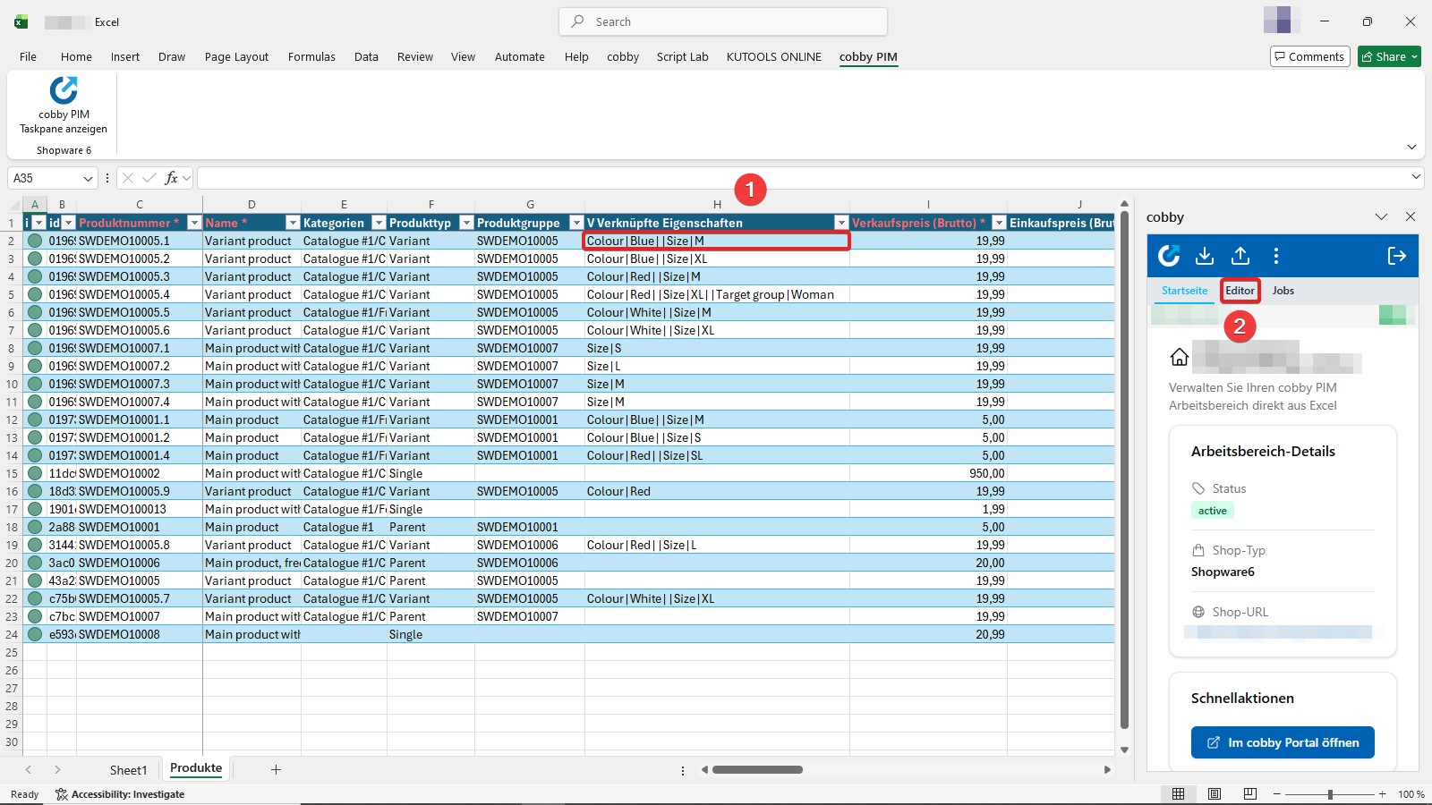 Linked Properties column in cobby Excel