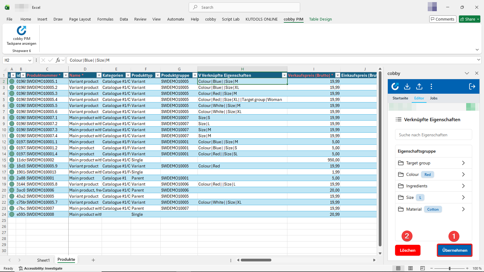 Apply changes with blue checkboxes
