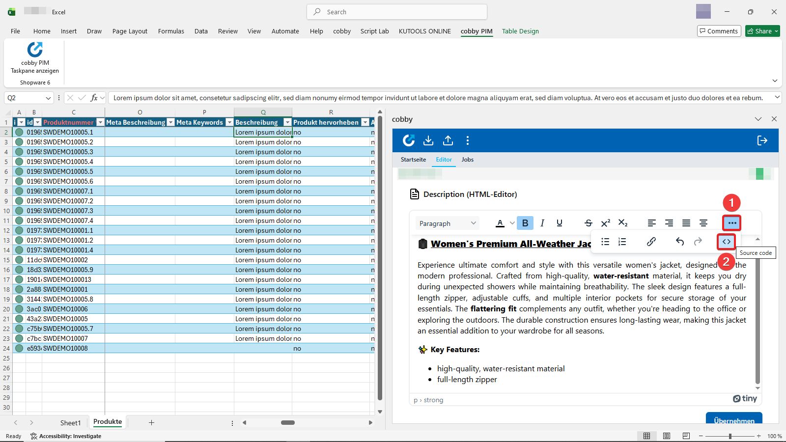 Opening the source code view