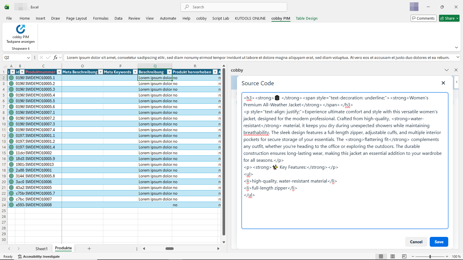 HTML source code view