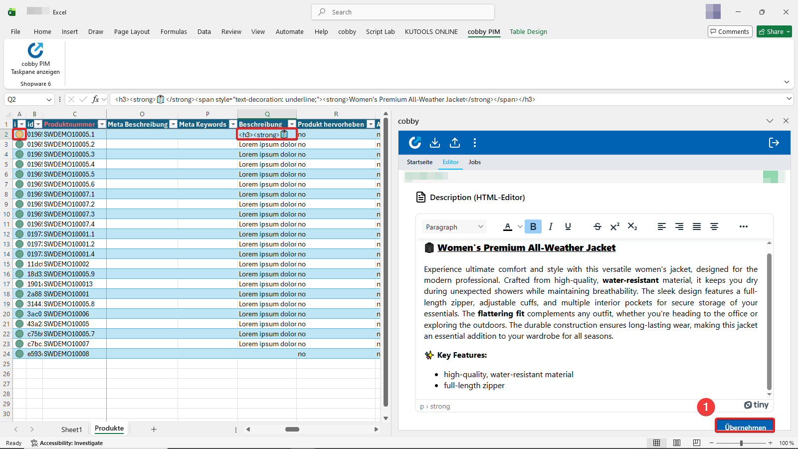 Apply changes to save to cell