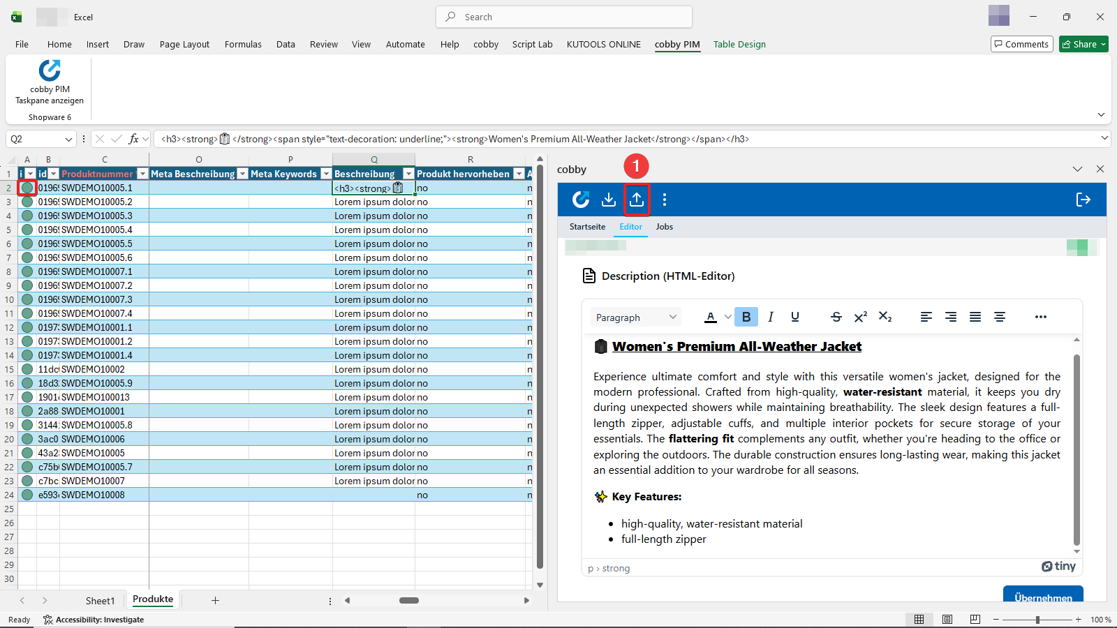 Upload button to save changes