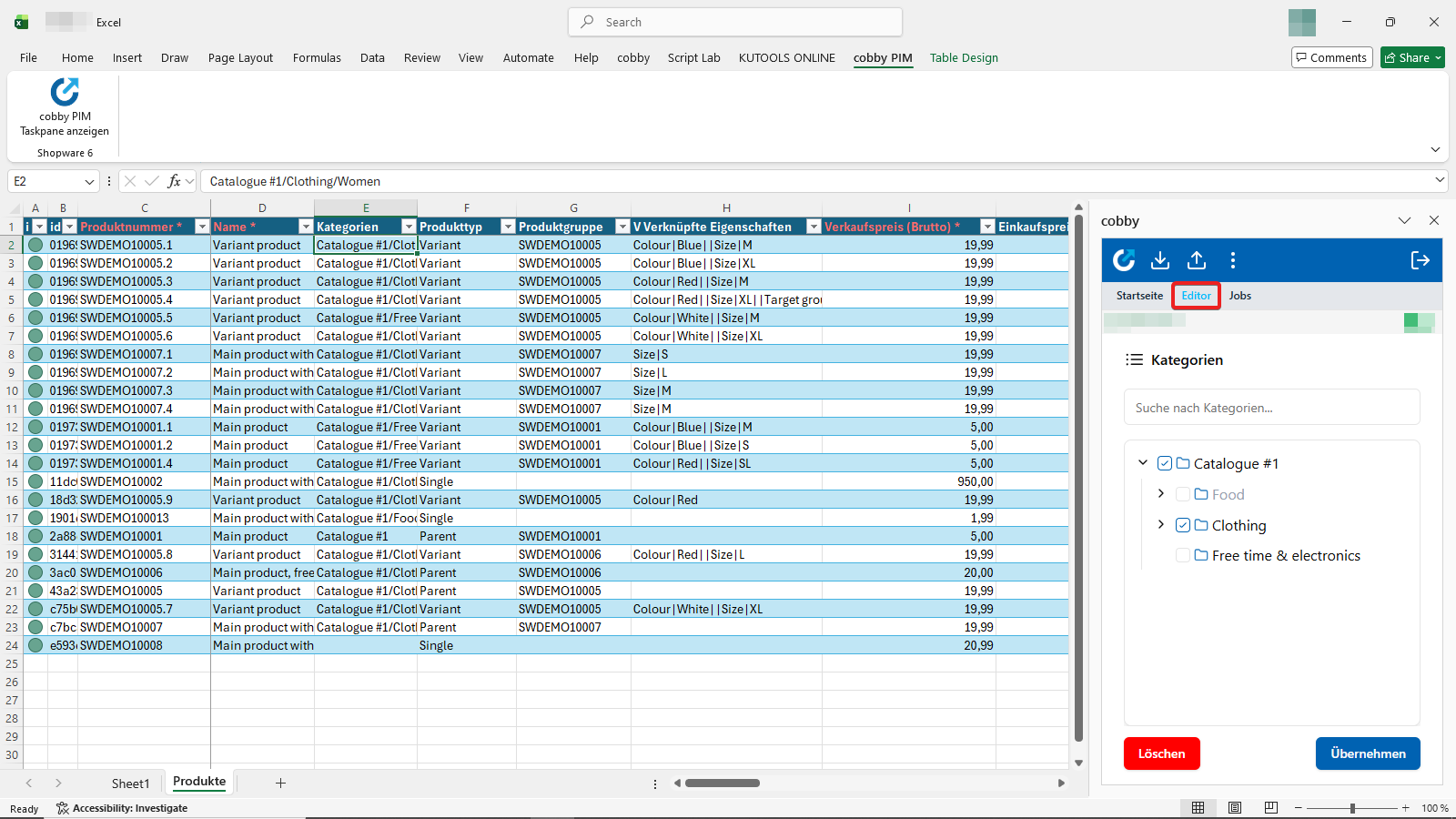 Task Pane/Editor Shopware