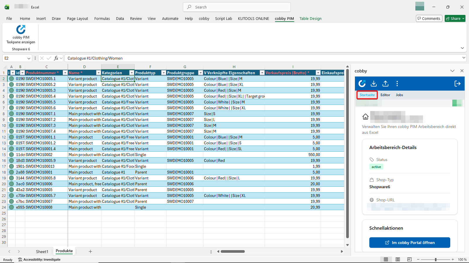 Task Pane/Home Shopware