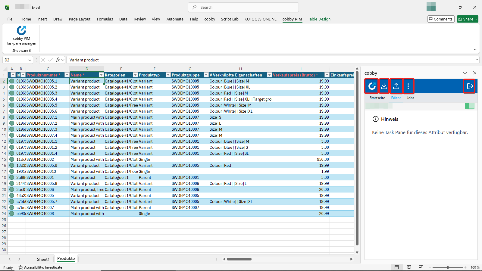 Task Pane/Toolbar Shopware